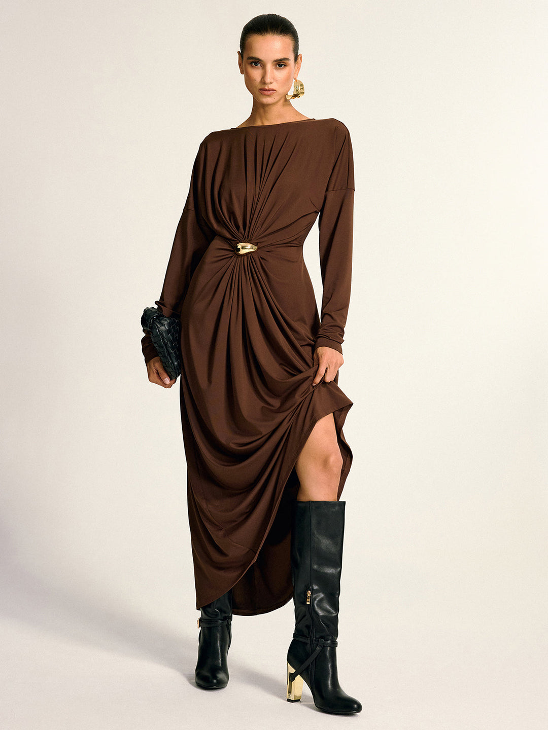 Metal Detail Draped Maxi Dress