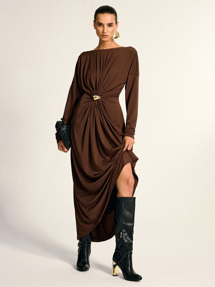Metal Detail Draped Maxi Dress