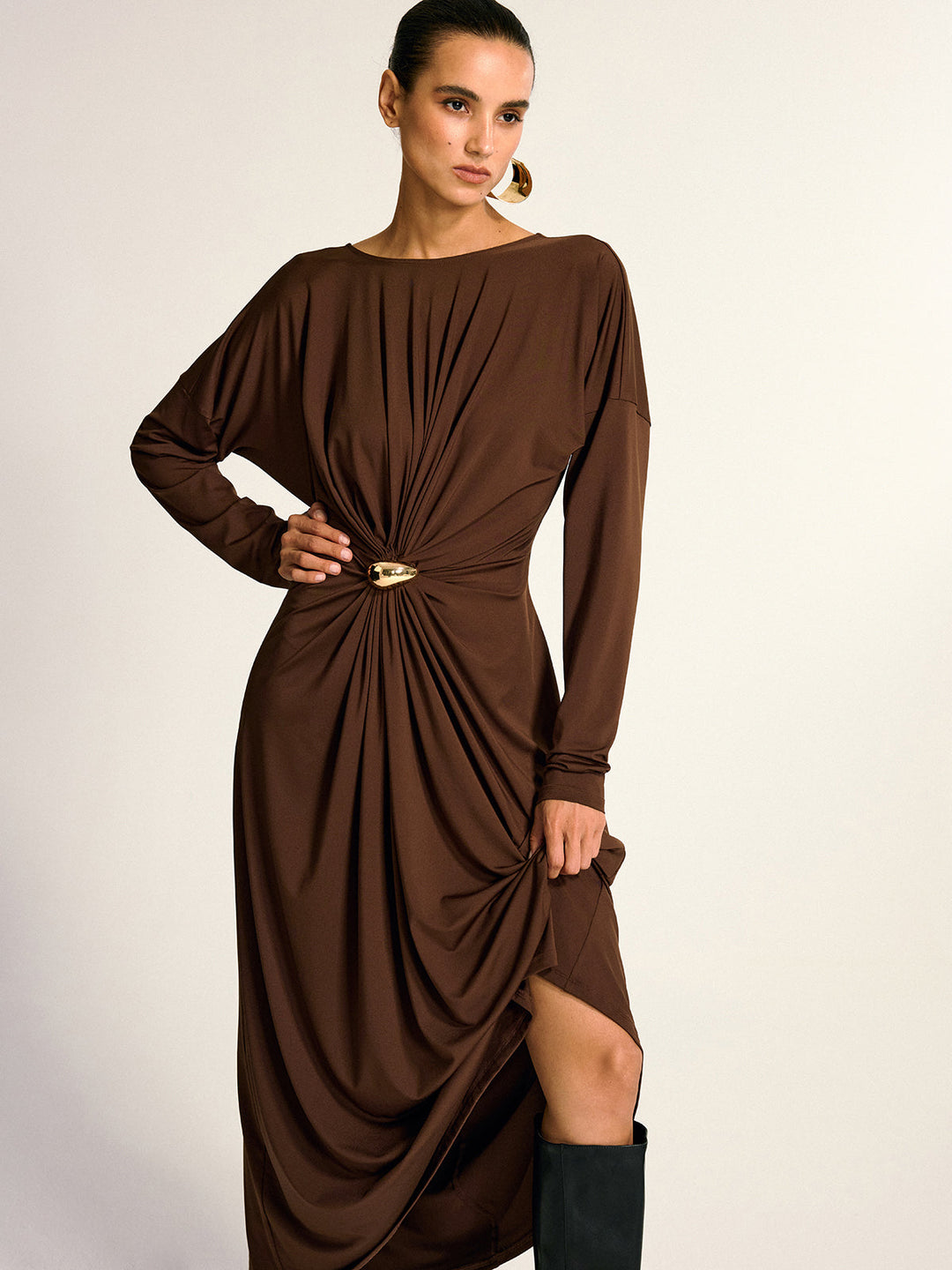 Metal Detail Draped Maxi Dress