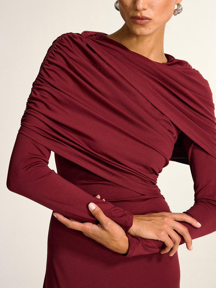 Draped Long Sleeve Maxi Dress