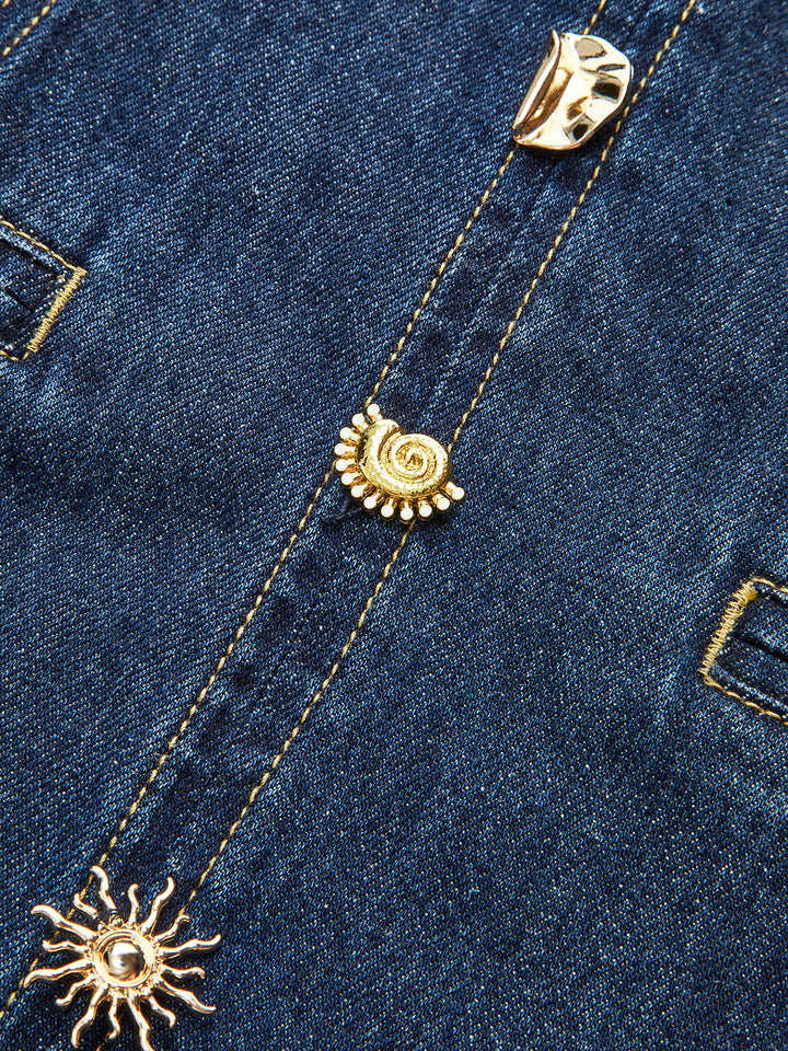 Metal Detail Denim Sleeveless Mini Dress