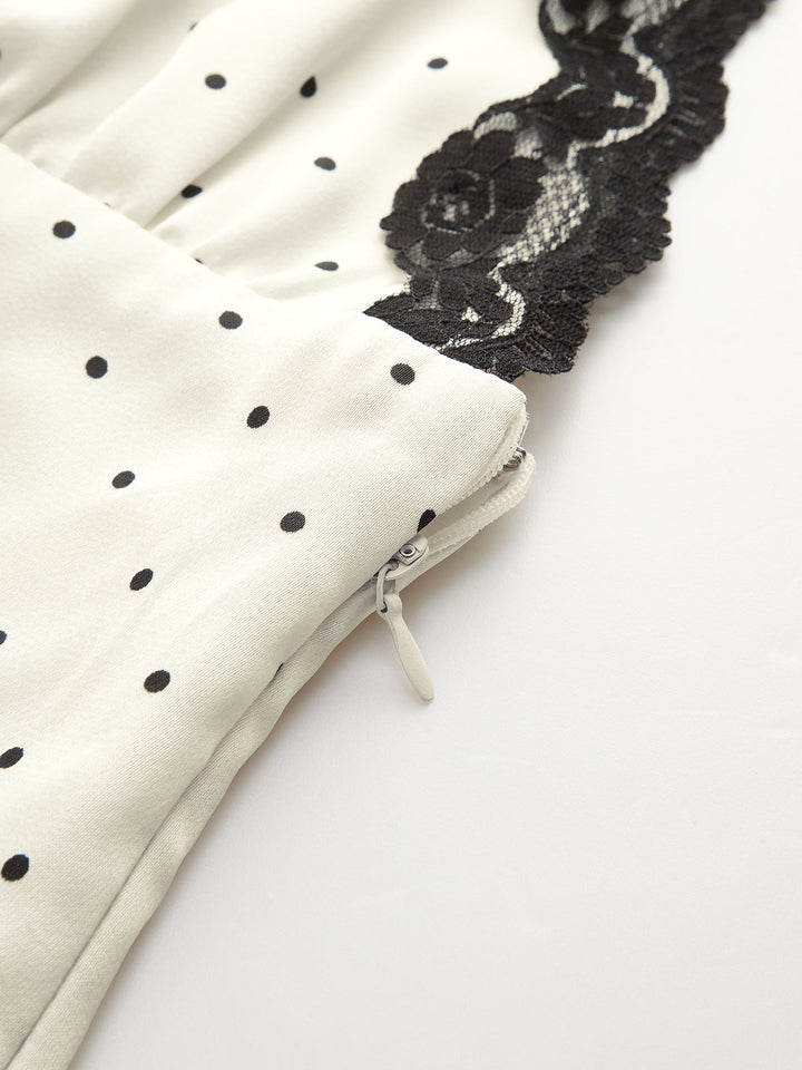 Lace Trim Polka Dot Cami Midi Dress