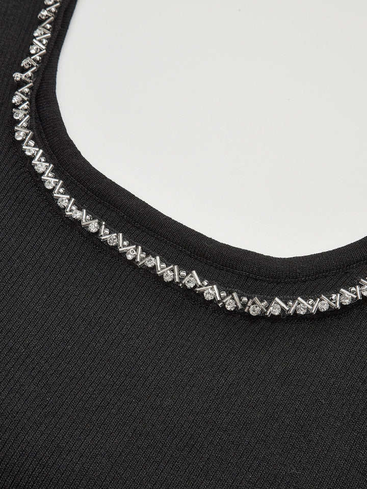 Rhinestone-Embellished Slim Fit Mini Dress