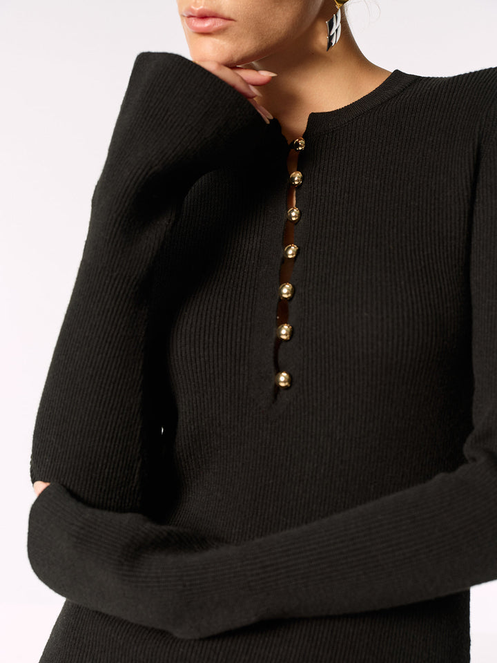 Wool Blend Lace Hem Metal Button Mini Dress