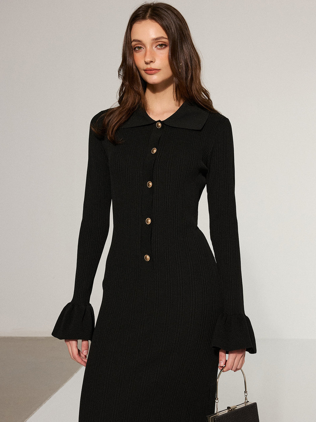 Mermaid Hem Collared Knit Maxi Dress