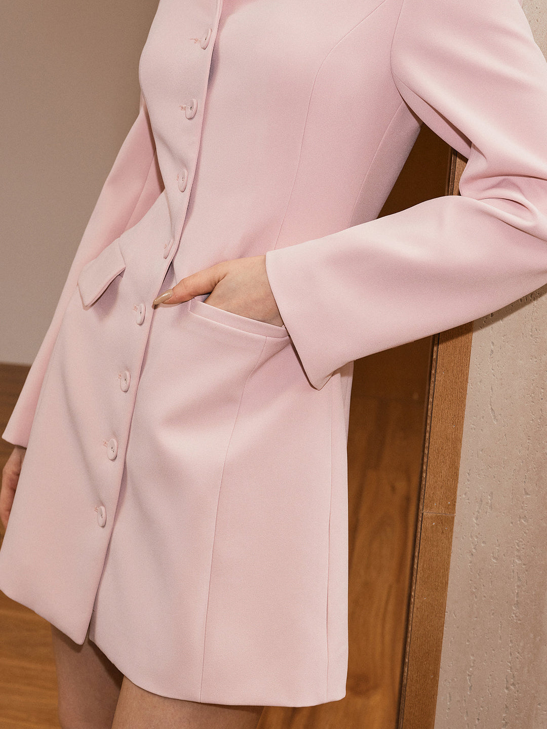 Button-Front Pocket Blazer Dress