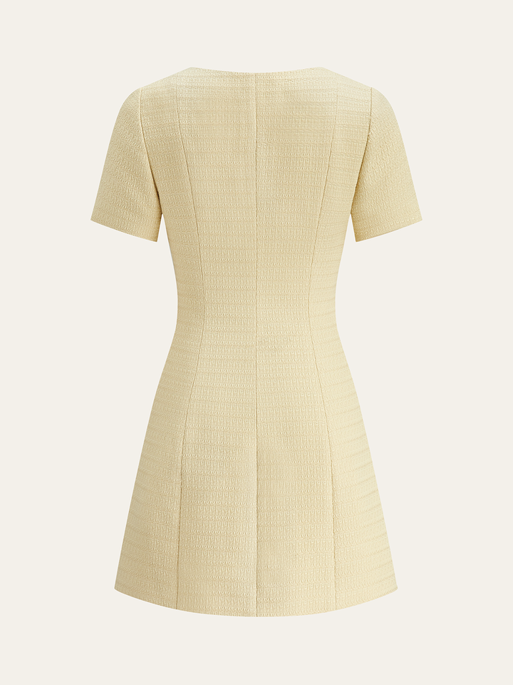 Tweed Square-Neck Button Mini Dress