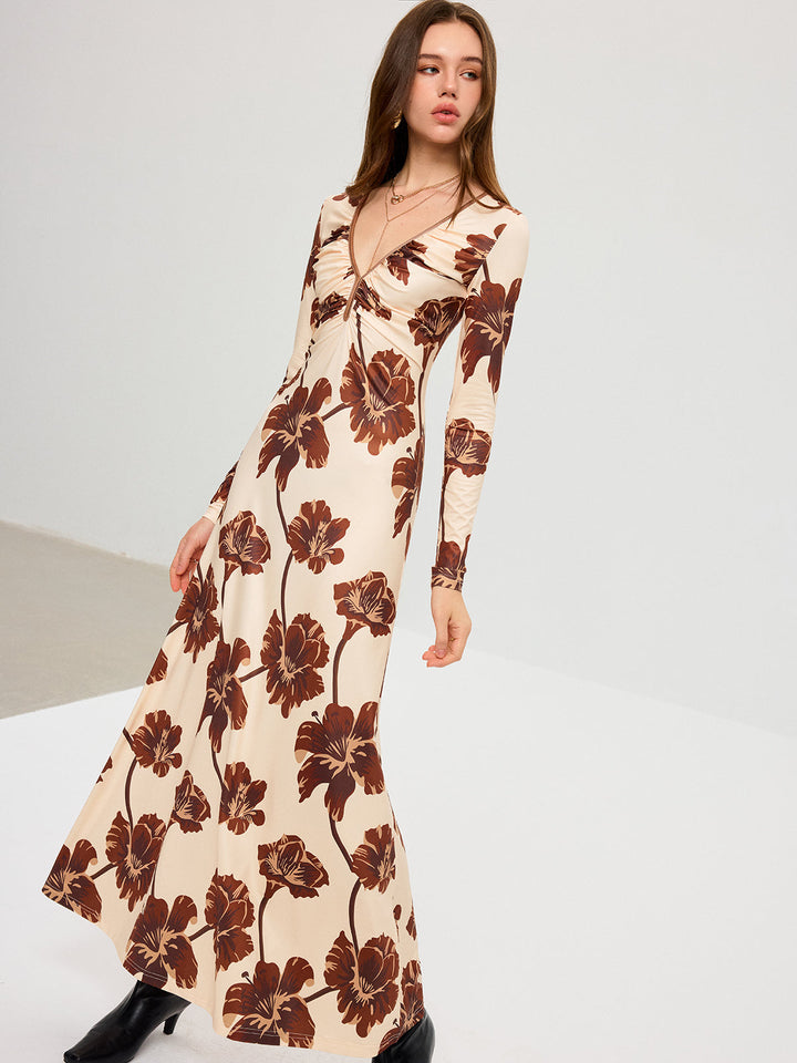 Floral Print V-Neck Maxi Dress