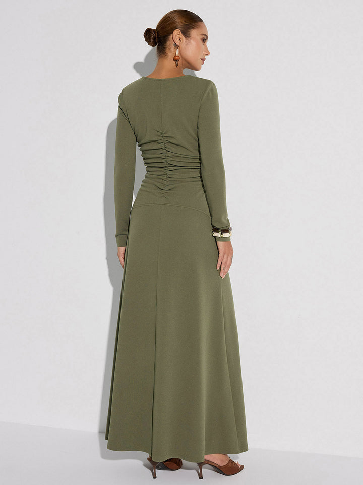 Zipper-Front Ruched Maxi Dress