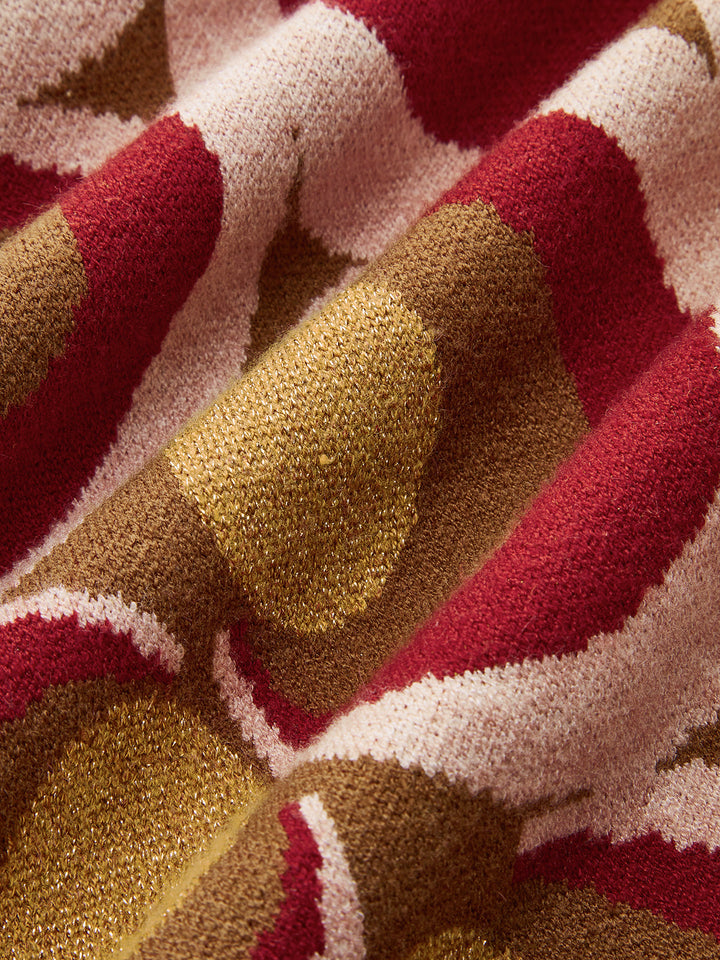 Vintage Print Polo Collar Sweater Dress