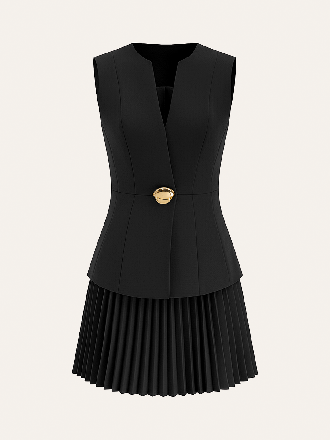 Sleeveless Metal Detail Pleated Mini Dress