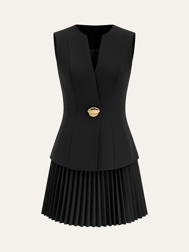 Sleeveless Metal Detail Pleated Mini Dress