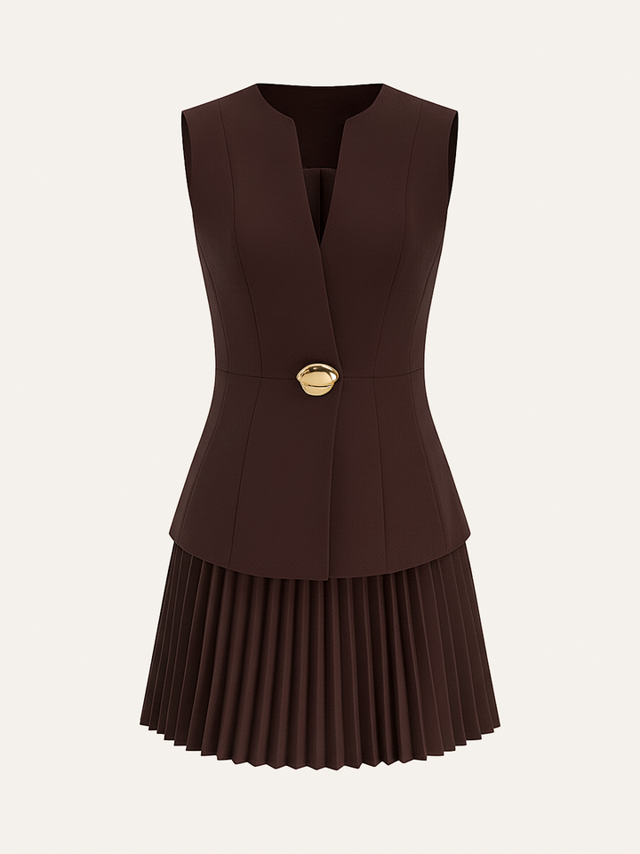 Sleeveless Metal Detail Pleated Mini Dress