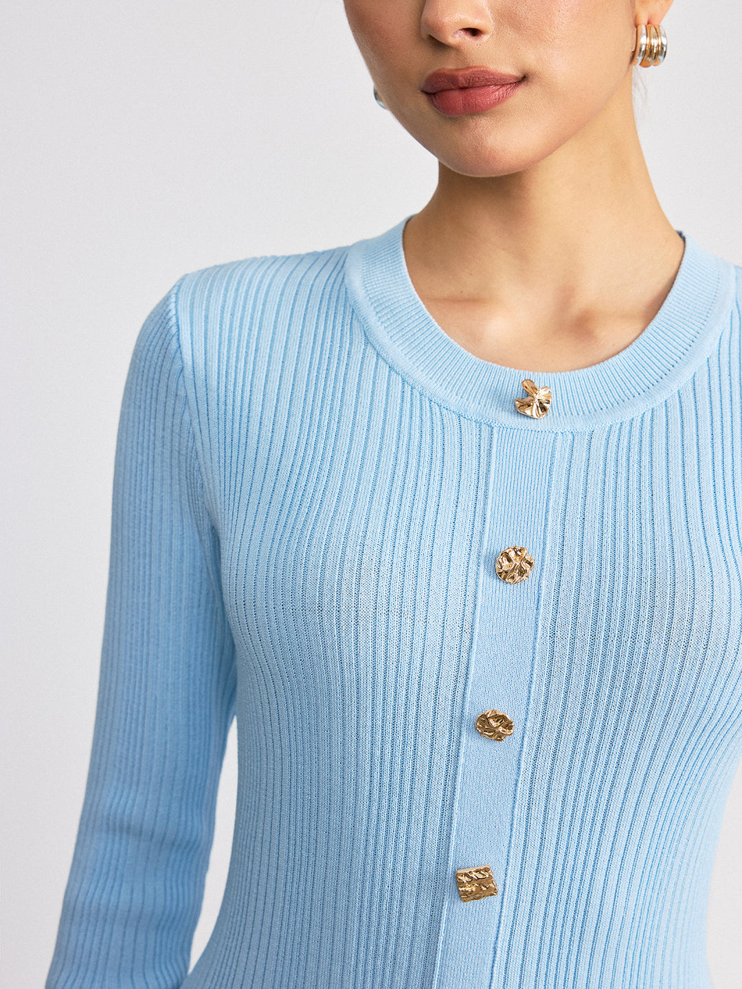 Metal Detail Ribbed Knit Maxi Dress