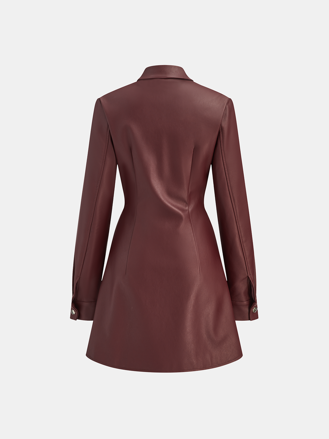 Double-Collar PU Leather Shirt Dress