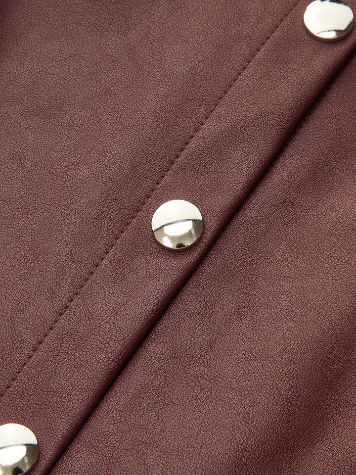Double-Collar PU Leather Shirt Dress