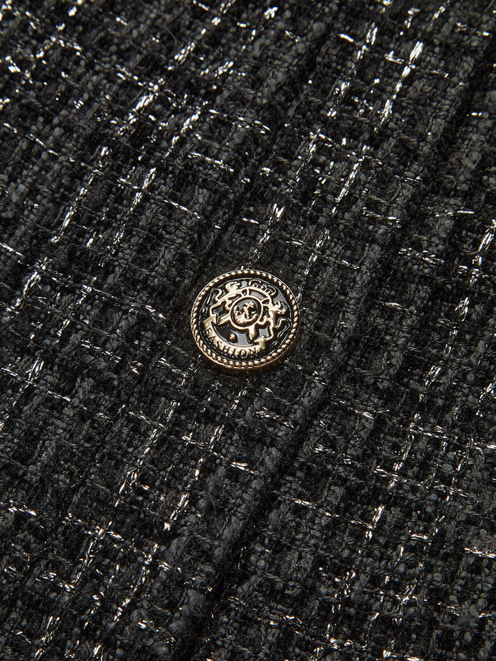 Faux Fur Collar Tweed Belted Mini Dress