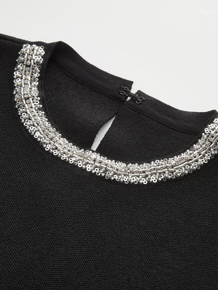 Sleeveless Flared Dress with Sequin Embellishments