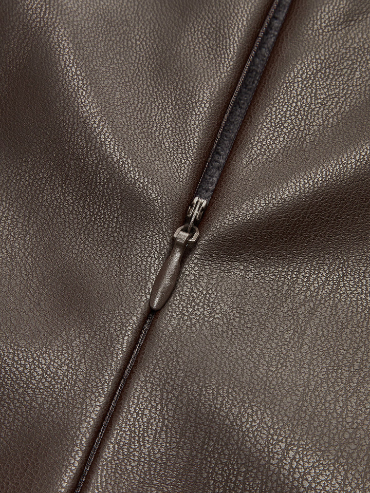 Lace Trim PU Leather Sleeveless Maxi Dress