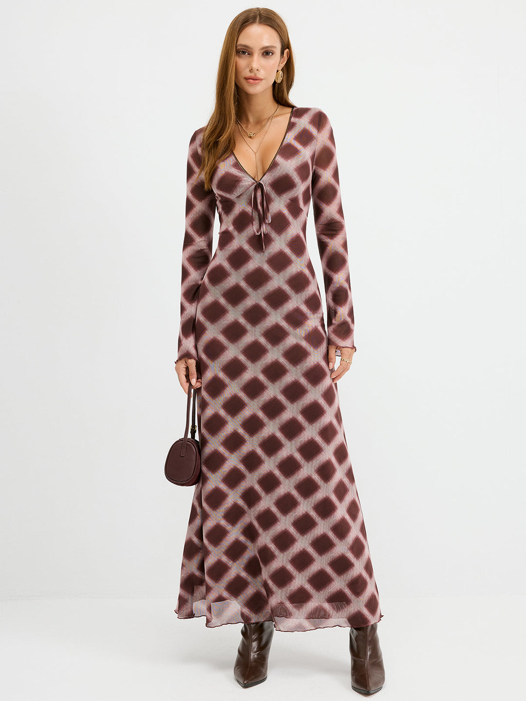 Checkered Mesh Maxi Dress