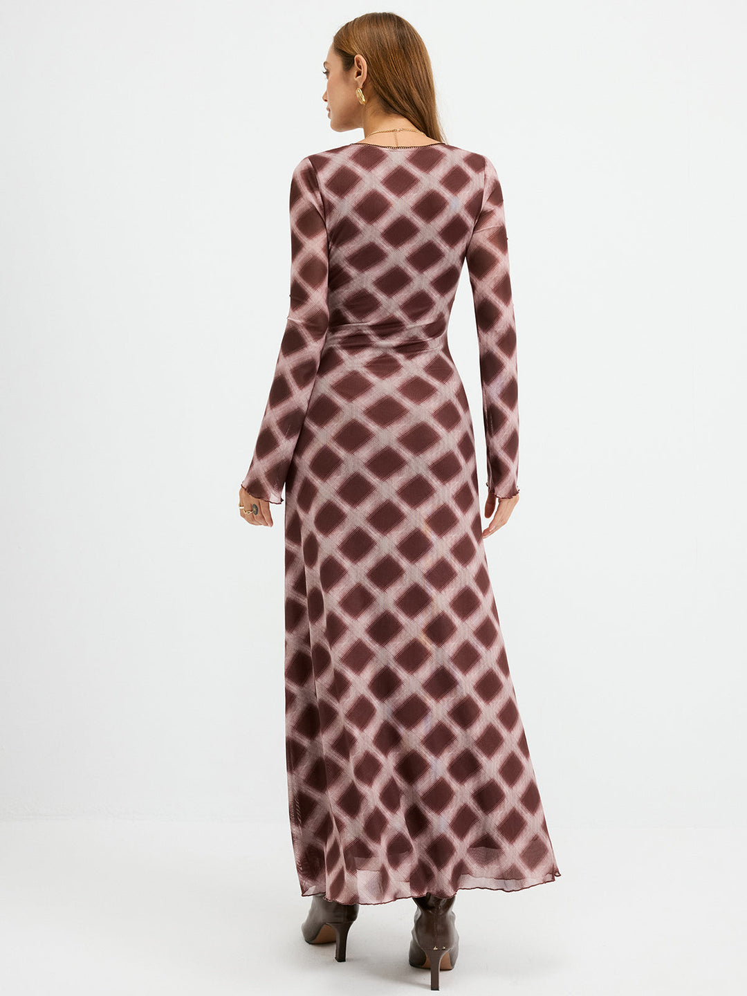 Checkered Mesh Maxi Dress