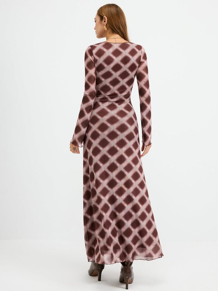 Checkered Mesh Maxi Dress