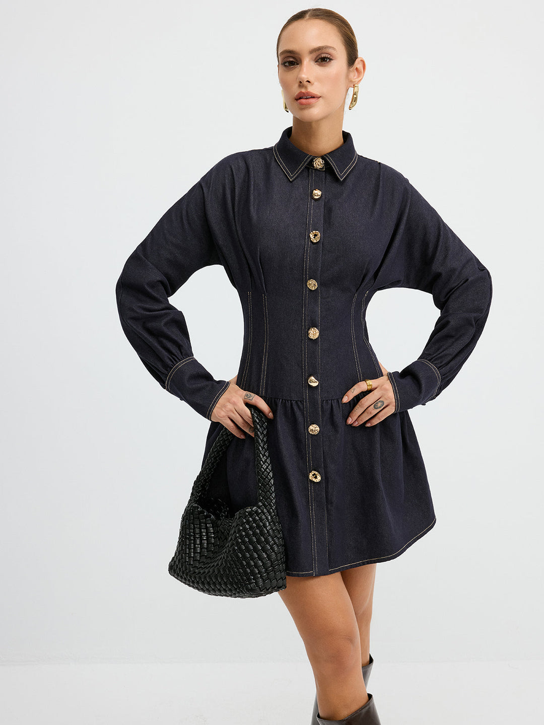 Denim Metal Button Shirt Dress