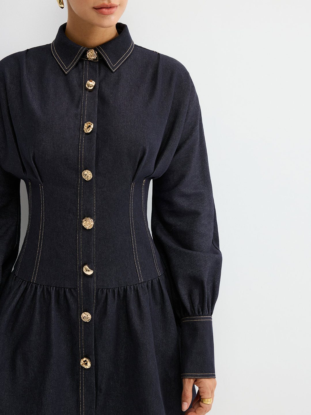 Denim Metal Button Shirt Dress
