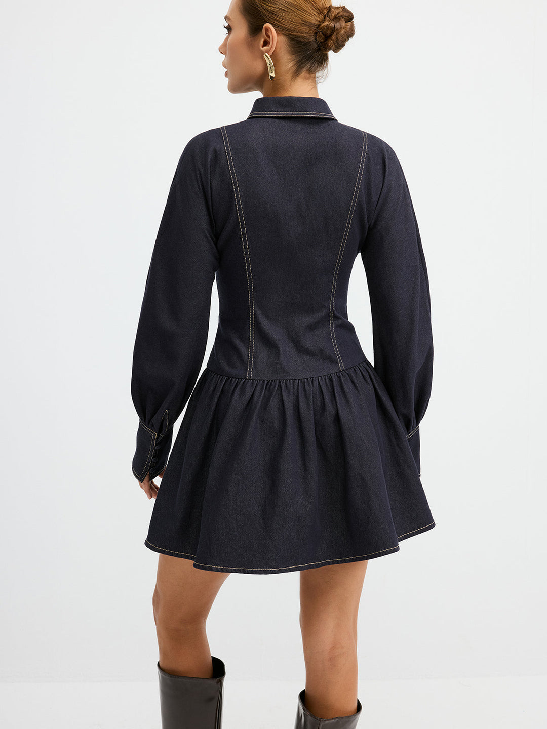 Denim Metal Button Shirt Dress