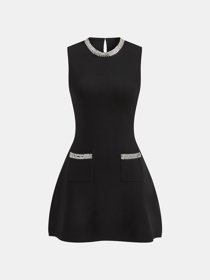 Sleeveless Flared Dress with Sequin Embellishments