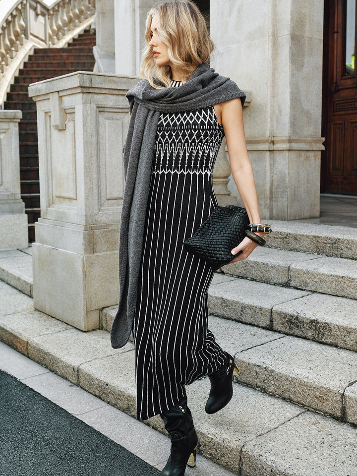 Fair Isle Pattern Sleeveless Maxi Dress