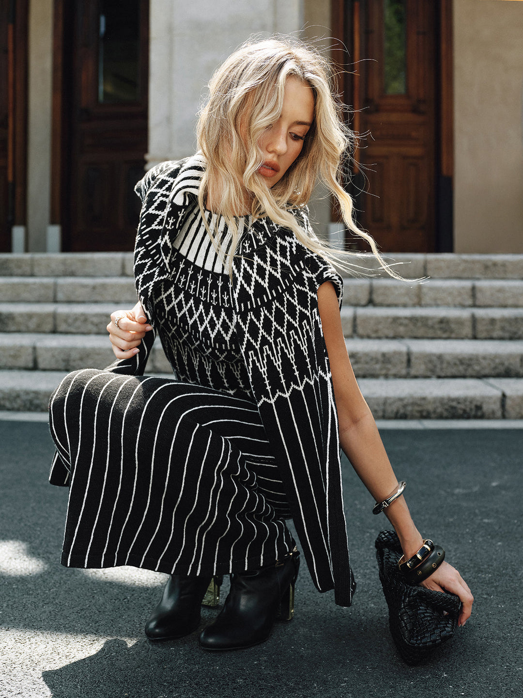 Fair Isle Pattern Sleeveless Maxi Dress