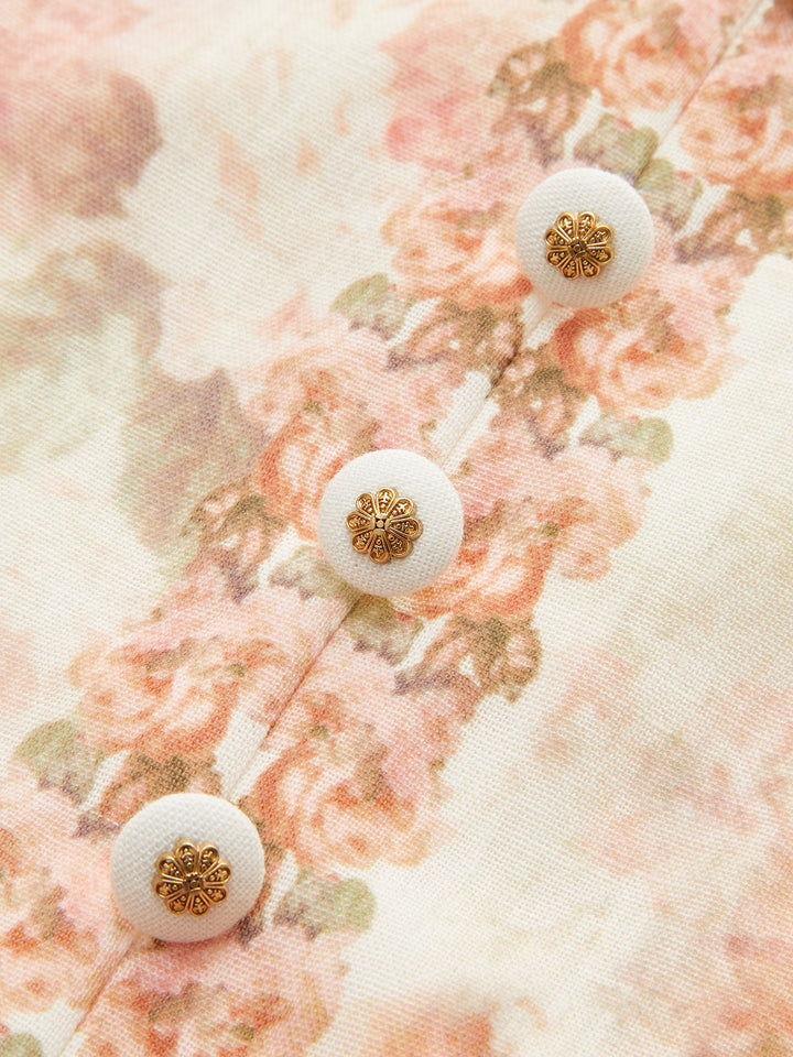 Leg-Of-Mutton Sleeve Floral Print Belted Maxi Dress