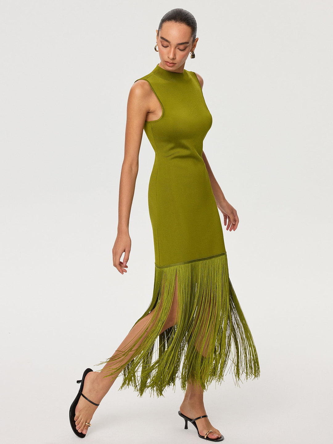 Fringe Hem Tencel Sleeveless Maxi Dress