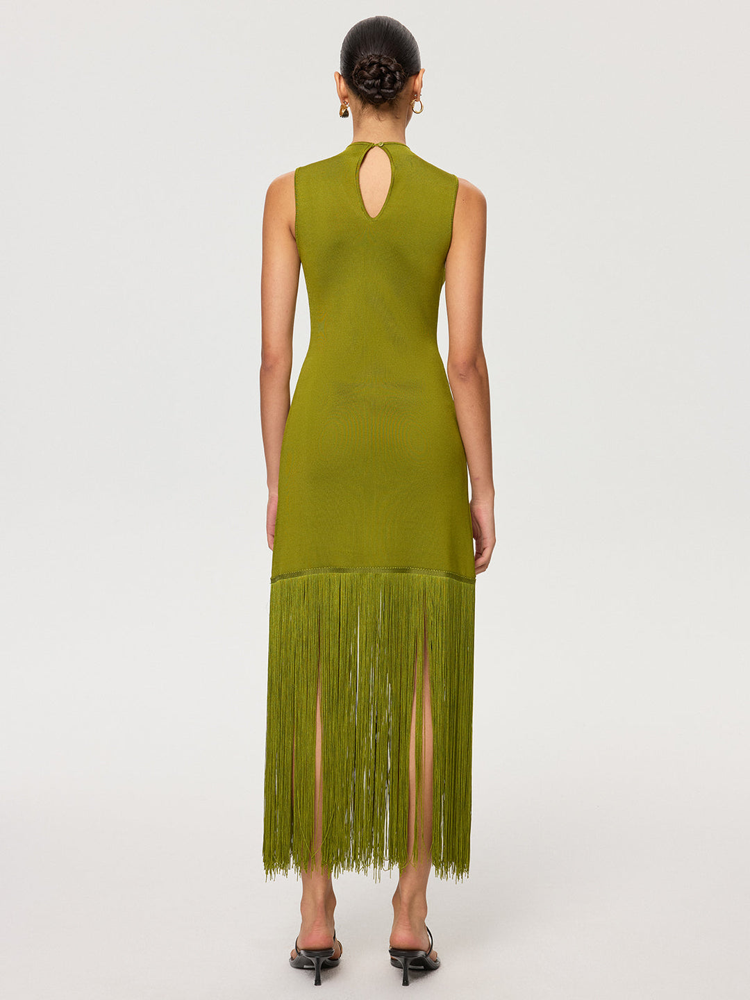 Fringe Hem Tencel Sleeveless Maxi Dress