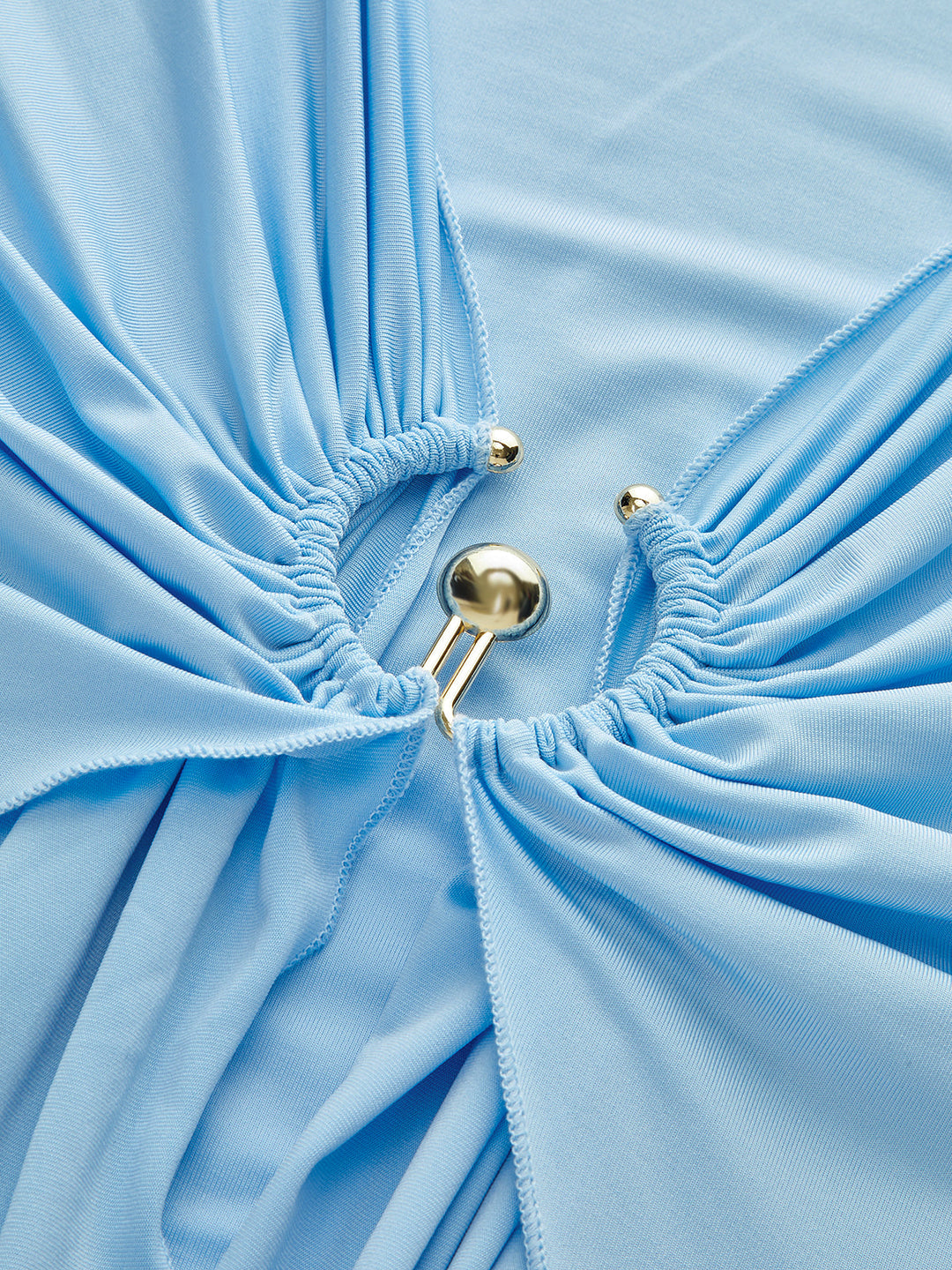 Metal Ring Draped Long Sleeve Maxi Dress