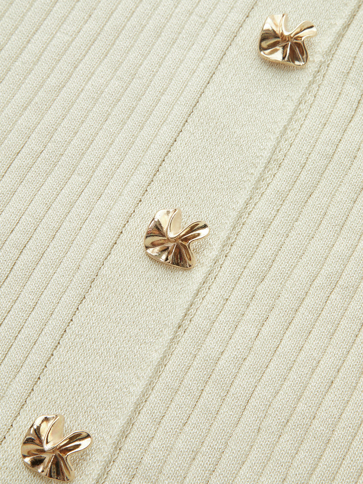 Metal Button Ribbed Knit Shirt Dress