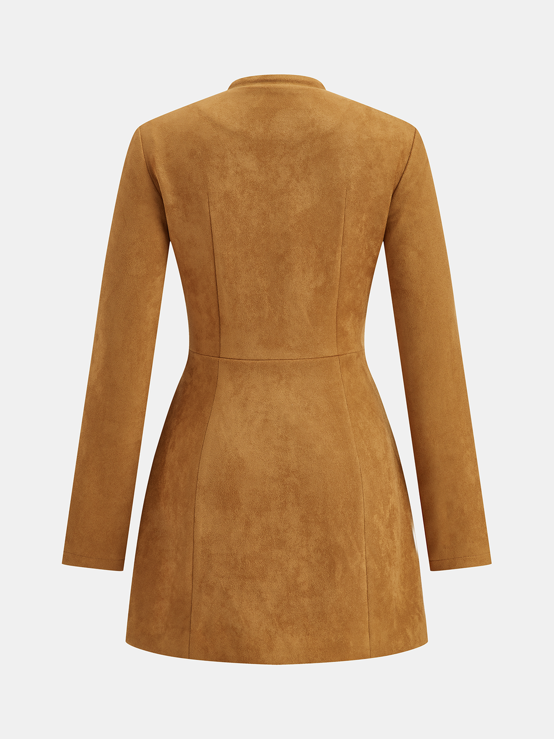 Metal Button Suede Effect Keyhole-Neck Mini Dress