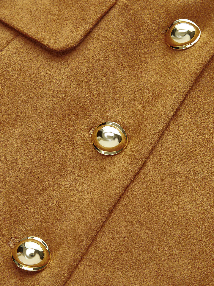 Metal Button Suede Effect Keyhole-Neck Mini Dress