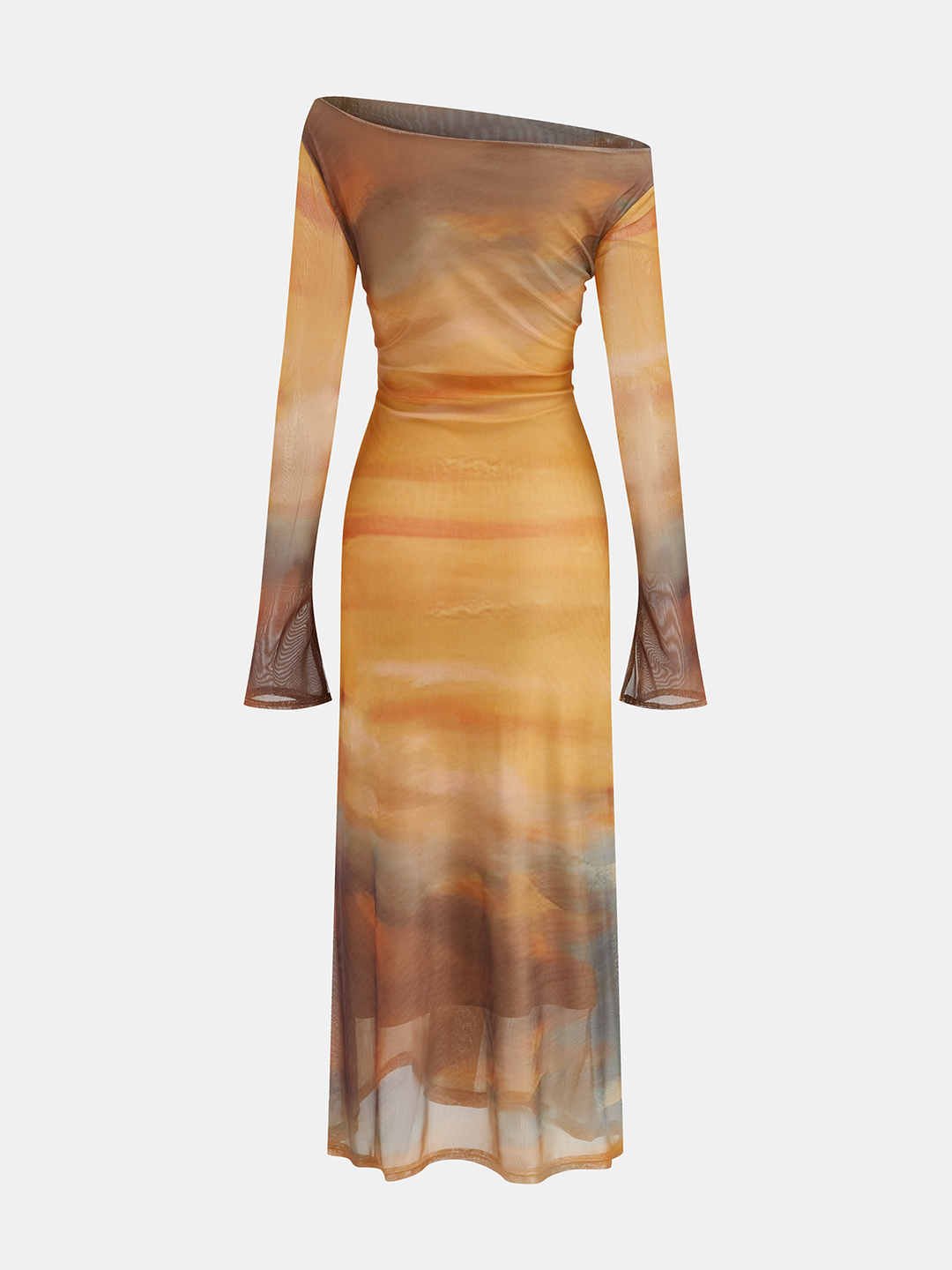 Tie-Dye Sunset-Print Mesh Midi Dress