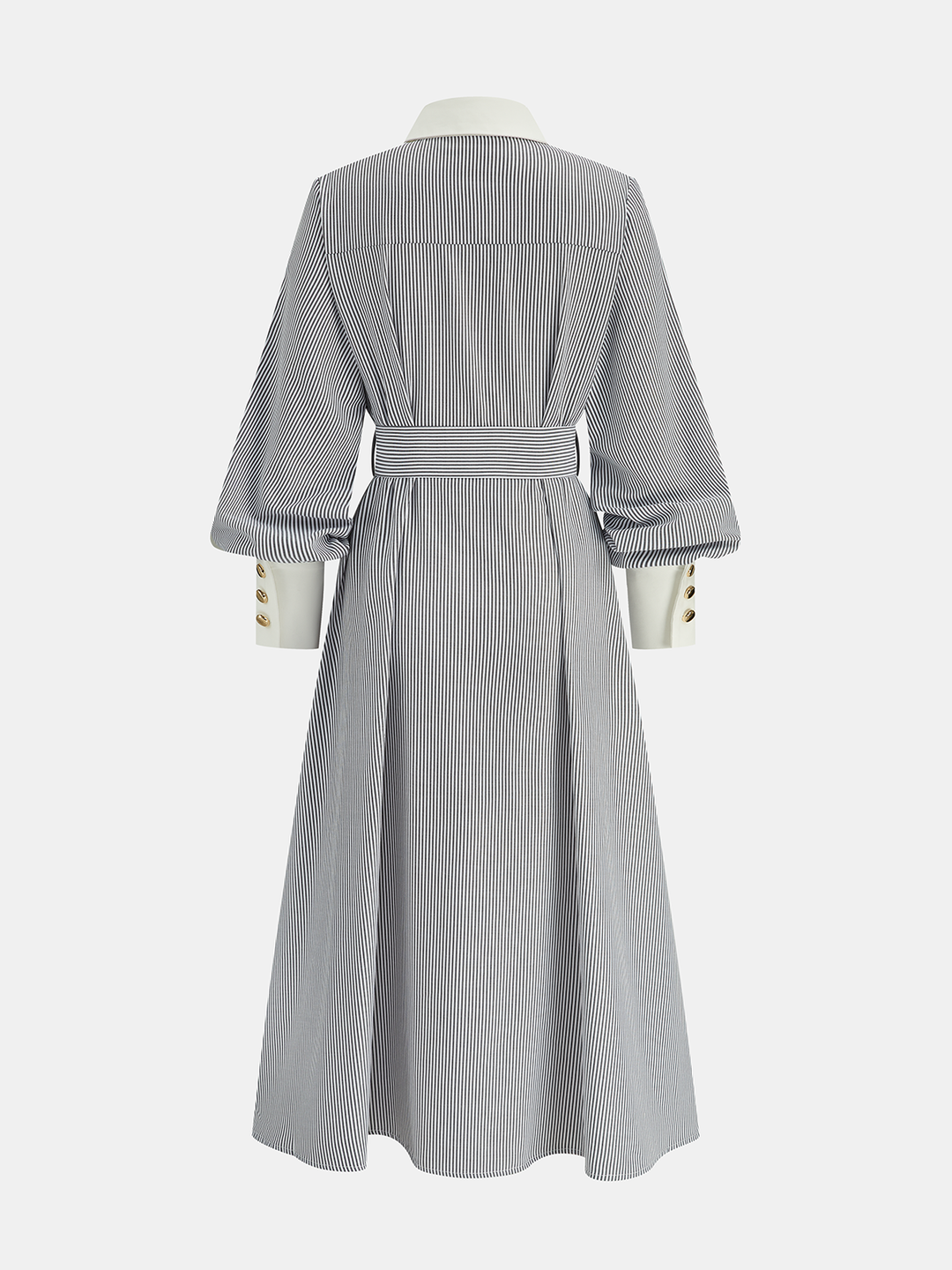 Contrast Trim Striped Belted Shirt Dress