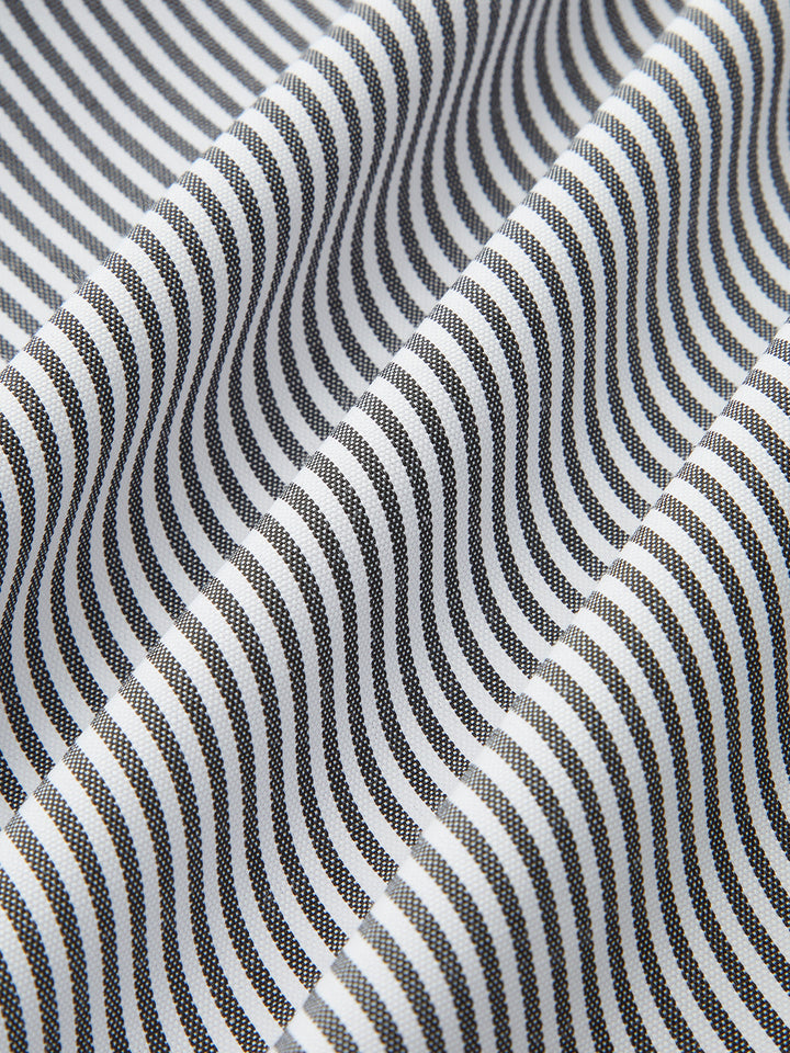 Contrast Trim Striped Belted Shirt Dress