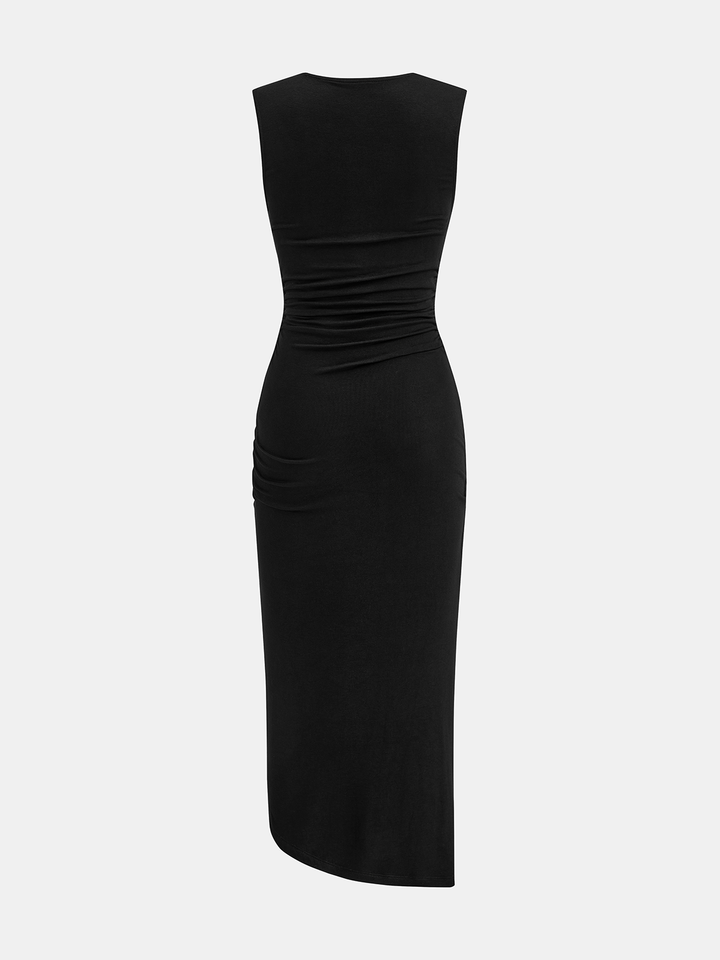 Belt-Decor Sleeveless Ruched Maxi Dress