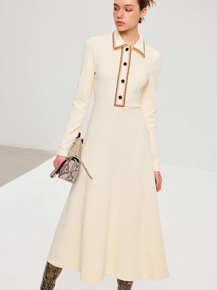Contrast Trim Collared Midi Dress