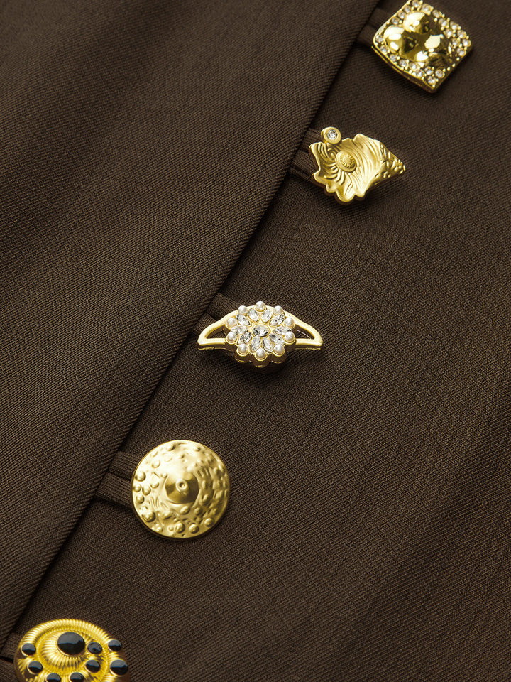 Metal Side Button Long Sleeve Midi Dress