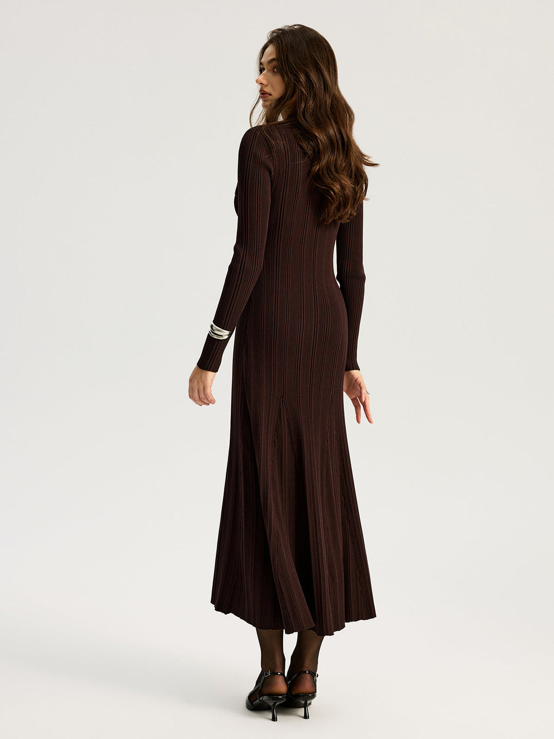 Lapel Metal Detail Knit Maxi Dress