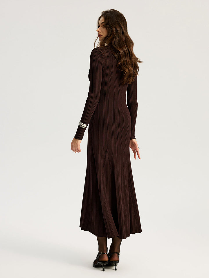 Lapel Metal Detail Knit Maxi Dress