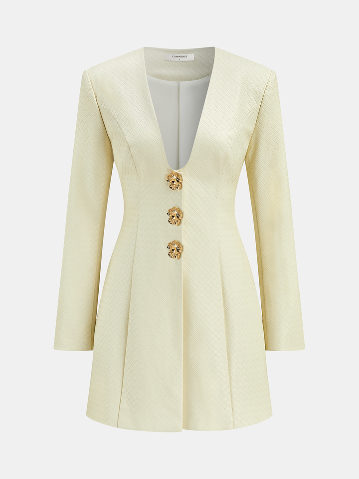 Floral Metal Button Faux Leather Mini Dress