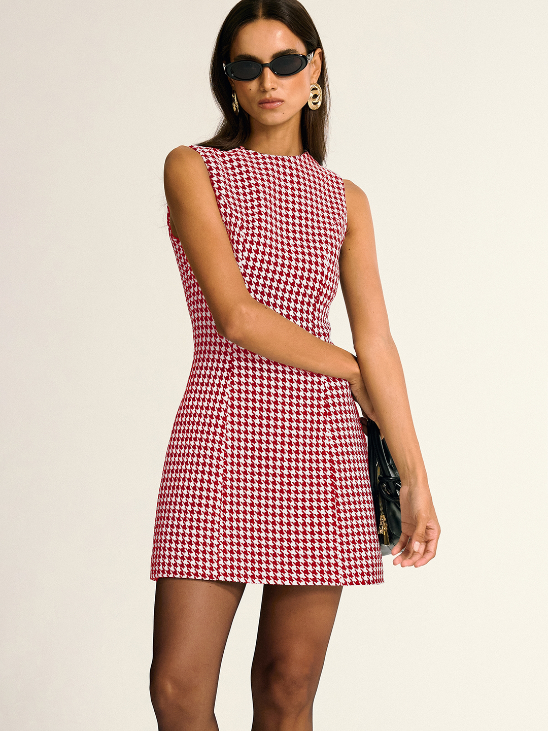 Houndstooth Sleeveless A-Line Mini Dress