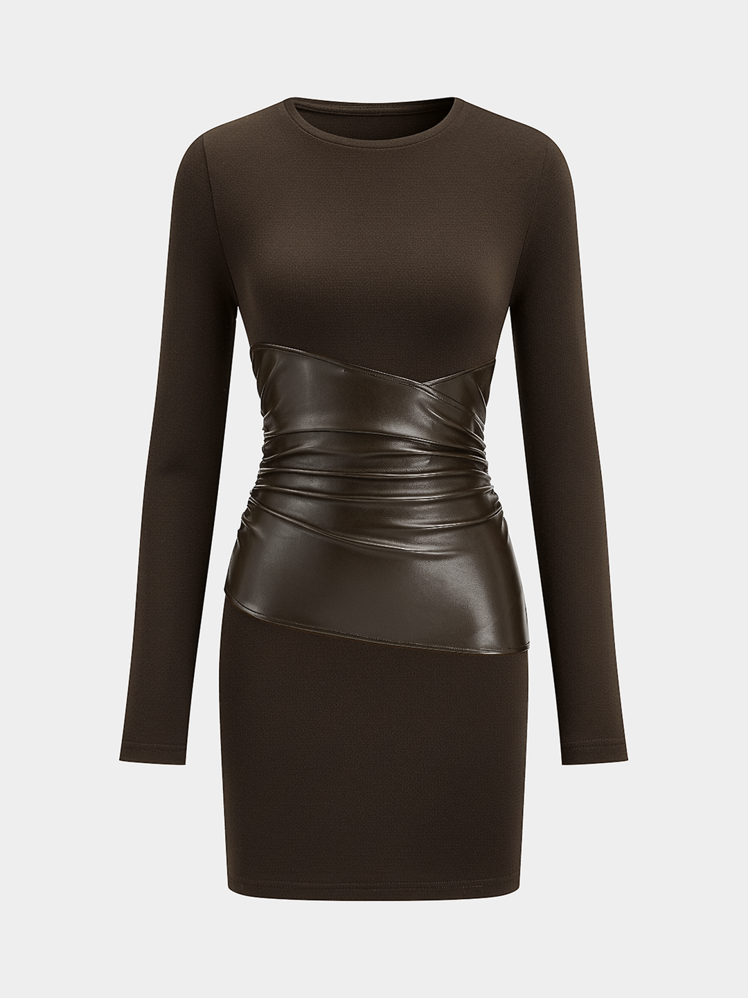 PU Leather Panel Long Sleeve Knit Dress